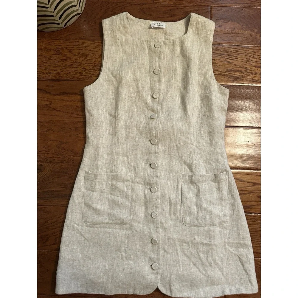 Bobbles & Lace Womens S 100% Linen Mini Dress Minimalist Coastal Grandmother